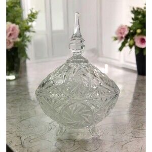 Vintage Imperlux Starlyt 24% Lead Crystal Covered Candy Dish